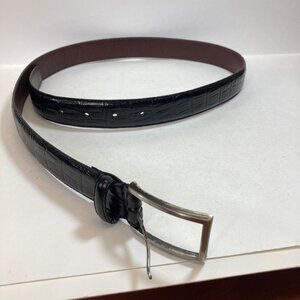 Perry Ellis Portfolio Black Belt 34 Calfskin Leather Clove Embossed Wear Buckle